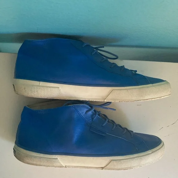 Superga Blue Leather Casual Sneakers Size 42Men’s 9 Womens 10.5 Lace Up Shoes